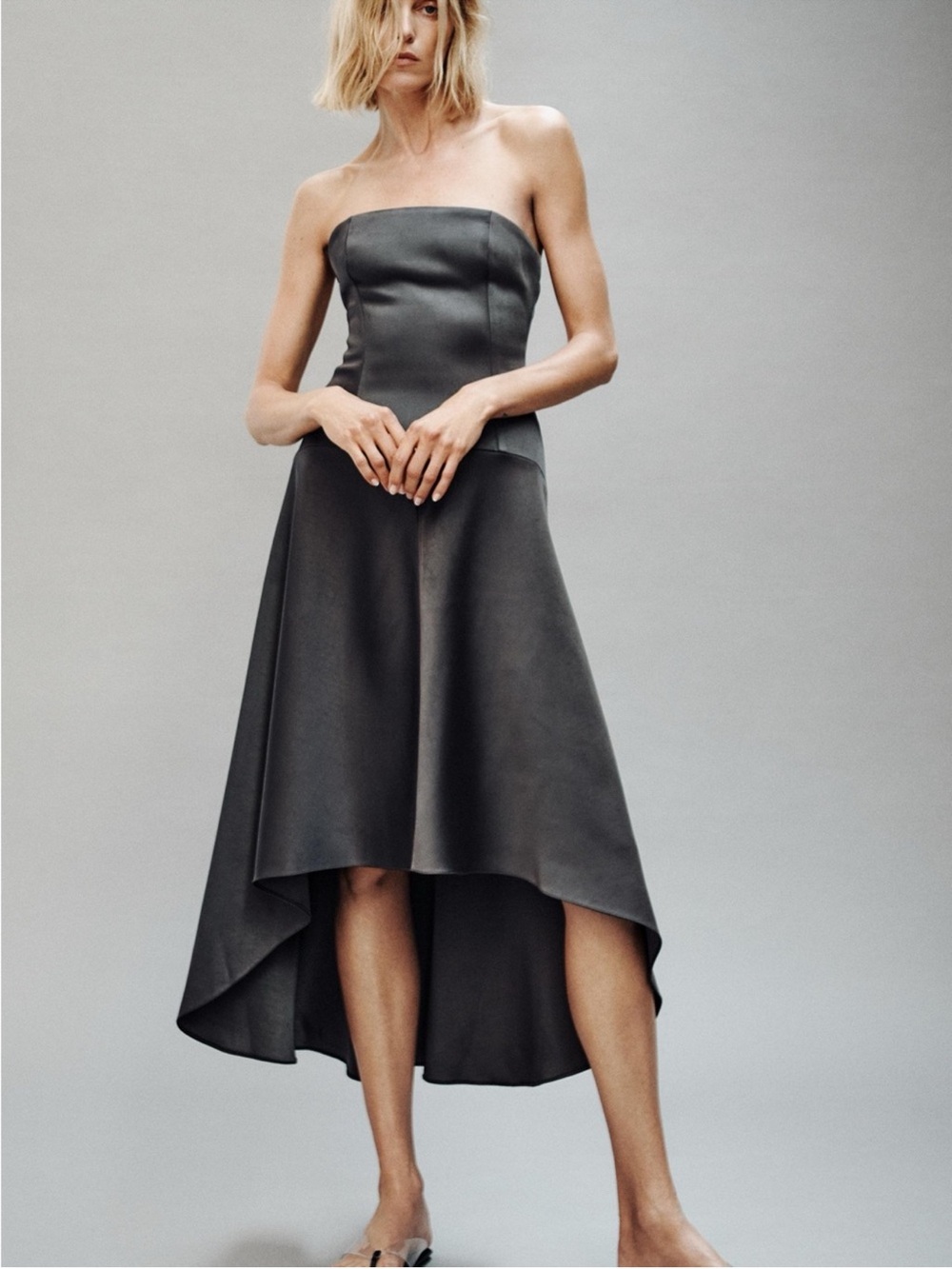 NWT Zara Woman Bloggers Fav ZW COLLECTION ASYMMETRIC SATIN DRESS Size XS